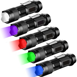 MVIOCS Flashlight, 5 Colors 3 Modes: Red Light Flashlight, Green Light Flashlight, Blue Light Flashlight, UV Light Flashlight, Cool White Light for Night Observation, Pack of 5