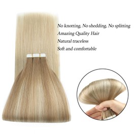 ABH AMAZINGBEAUTY HAIR Tape in Haarverlängerungen aus Echthaar Balayage Tape in Haarverlängerung Echtes Remy Menschenhaar 20 Stück 50g Aschbraun Übergehend in Platinblond B8-60 40 cm