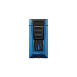 Colibri Stealth Triple Jet Flame Butane Lighter, Windproof & Refillable, Cigar Enthusiast's Choice with Blue Fuel Window and Adjustable Flame (Blue + Black)