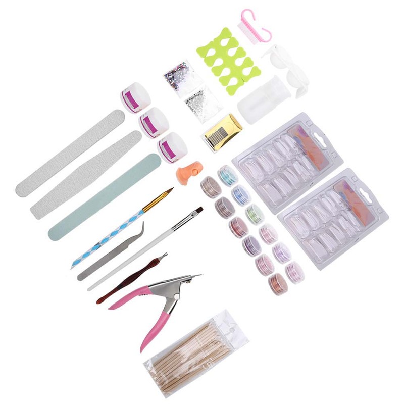 Nail Manicure Set Glitter Powder Nail Tips Brush Nail Art