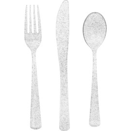 Dazzling Silver Glitter Assorted Plastic Cutlery Set - 18ct - Elegant, Sturdy & Unique Dinnerware for Upscale Parties & Events