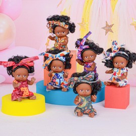 ebuddy 6 Pack 4 inch Baby Dolls- ​​African American Mini Dolls with Colorful Outfits & Hairbands – Gift for Girls 3-6, 6-12 Educational Toys & Decorative Figures