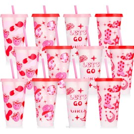 XLSXEXCL 12 Pcs Western Cowgirl Plastic Cups with Lids and Straws Cowgirl Reusable Cups Cowboy Boots DiscoPreppy Coffee Drinking Cup for Wedding Birthday Baby Shower Favor Supplies Kid Women