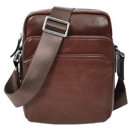 Hanoi Men's Genuine Leather Shoulder Bag Small Size, brown, S