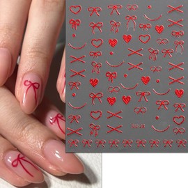 Bow Heart Nail Art Stickers Decals 3D 5 Colors Self-Adhesive Valentines Day Pegatinas Uñas Nail Supplies Valentine Nail Art Manicure Design Decoration DIY Accessories 6 Sheets