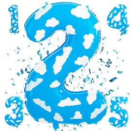 Toy Cartoon Story Balloons Toy Cartoon Story Birthday Party Supplies Decorations Gaint 40 Inch Mylar Foil Blue Sky Cloud Number 2 Balloons for Garland Arch Kit Kids 2nd Baby Shower Farm Party Favor(2)