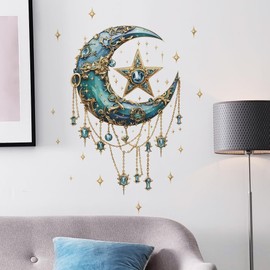 Ramadan Decorations Wall Stickers,Islamic Muslim Wall Art Decals,Eid Mubarak Ramadan Decor Lantern Moon Star Window Clings for Home Living Room Bedroom Decorations Wallpaper (Style5)