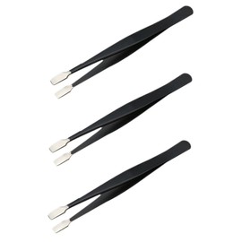 Housoutil 3pcs Stainless Steel Flat Tweezers for Eyelash Application and Stamp Collecting Ergonomic Design for Makeup and Esd