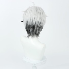 TTYAO REII V Flower V4 Wig White and Black Gradient Short Bob Straight Hair Wig High Temperature Silk Wig for Cosplay