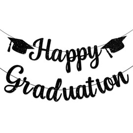 2025 Black Glitter Happy Graduation Banner Garlands Congrats Grads Graduation Banners for Celebrate Graduation Party Decoration Supplies, School Grad Party Decorations