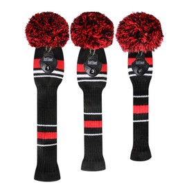 Scott Edward 3Pcs Golf Head Cover Set for Driver(460cc) Fairway Hybrid/UT Double Layers Elastic Yarn Protect Golf Club from Scratches Perfect Match Golf Bags (Black Red White Stripes)