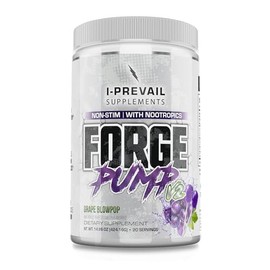 I-Prevail Supplements Forge Pump V2 Non-Stimulant Pre-Workout Nitric Oxide Boosting Powder with Nootropics | Unprecedented Pumps | Massive Blood Flow and Hydration (20 Servings, Grape Blowpop)