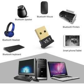 USB Bluetooth Adapter, Mini Bluetooth 5.1 Dongle Receiver, Built-in Antenna, For PC And Laptop, Supports Windows 11, 10, 8, 7, Vista XP 32/64 Bit, Plug And Play