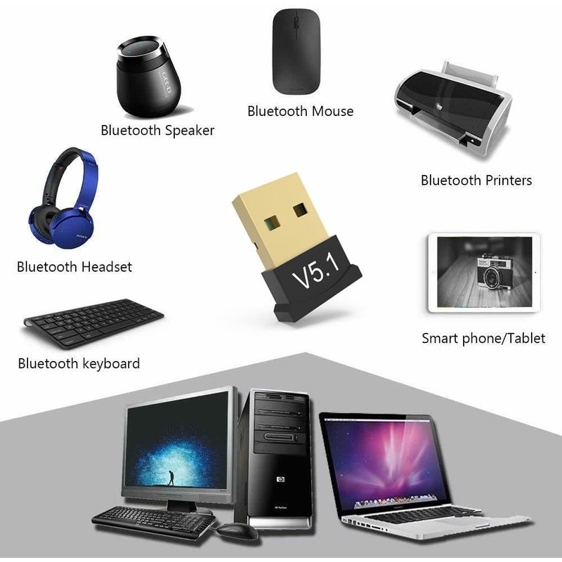 USB Bluetooth Adapter, Mini Bluetooth 5.1 Dongle Receiver, Built-in Antenna,