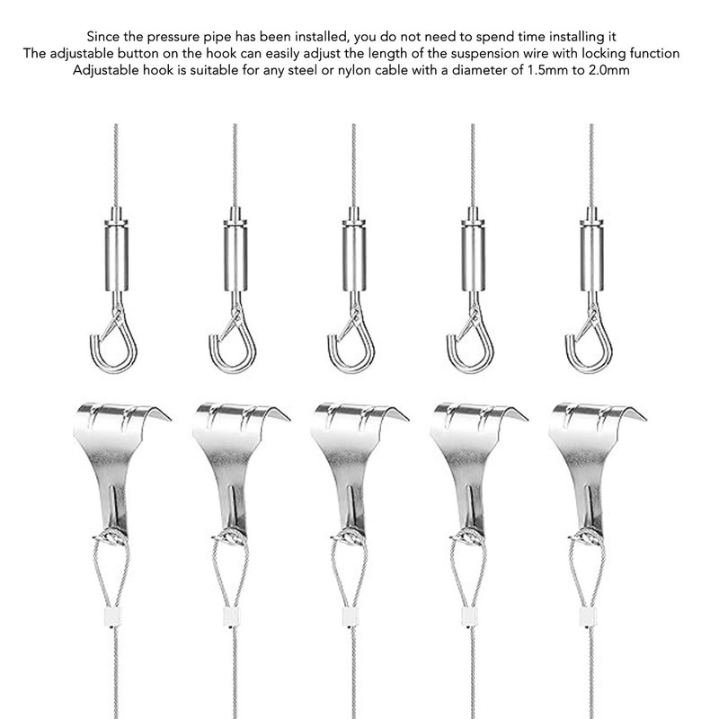 5Pcs Adjustable Picture Hanging Wire Kit Stainless Steel Heavy Duty