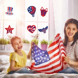 ZEELONA 24 Pack 4th of July Craft Kit for Kids Make You Own Patriotic Stained Glass Craft Kit Window Stained Glass Suncatchers for DIY USA Independence Day Classroom Art Activities Party Dcoration