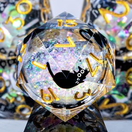 Resin DND Dice Set with Gift Box, 7Pcs Cat Liquid Core Role Playing Dice, Rainbow Gold Dungeons and Dragons Sharp Edge D&D Dice D20 D12 D10 D8 D6 D4