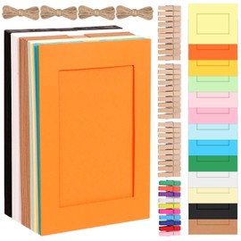 Cimeton 40Pcs Paper Picture Frames 5x7 inch Cardboard Photo Frame Cardboard Picture Frames Kit with Wooden Clips and String Multi-Color Paper Photo Frame DIY Cardboard Photo Frames for Wall Decor