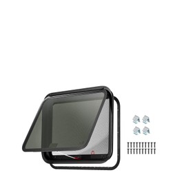 Happybuy RV Exit Window, 30" W x 22" H Tinted Window with Net Screen and Trim Ring. Fits for 1 1/4" - 1 13/16" Thickness Wall. RV Window Replacement for Teardrop Cargo Trailer Camper. DOT Approved