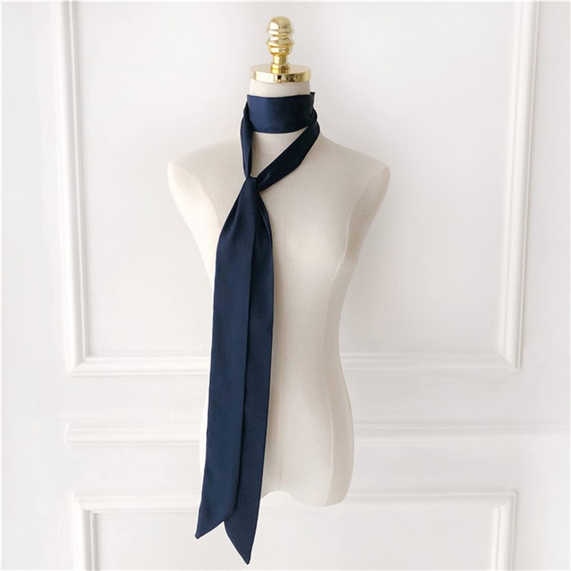 GUZOSJO Solid Color Long Neckerchief Pure Skinny Scarf Necktie Handbag