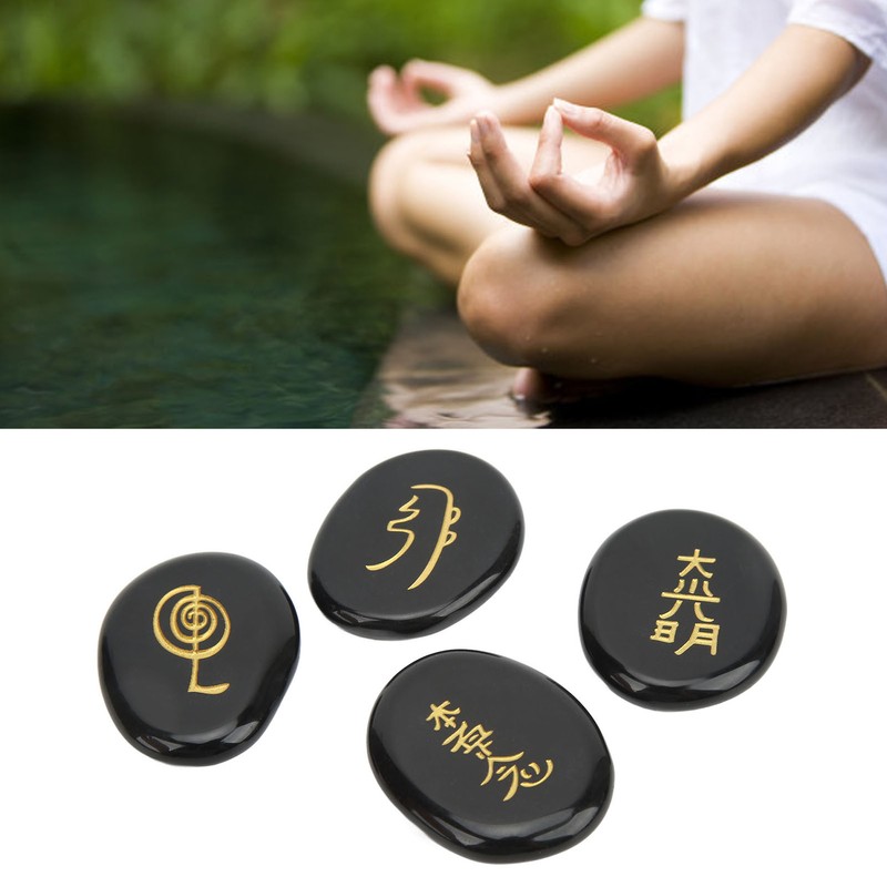 4Pcs Reiki Symbols Stones Smoother Surfaces Engraved Reiki Stones for