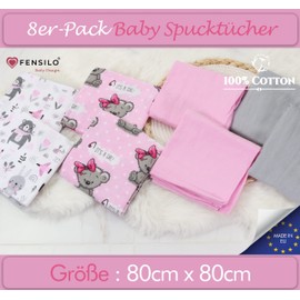 FENSILO Molleton Cloths, Baby Burp Cloths, Pack of 8, 80 x 80 cm, Burp Cloth, 100% Cotton, Flannel Molleton Cloth, Unisex Burp Cloths for Boys or Girls, Girl2