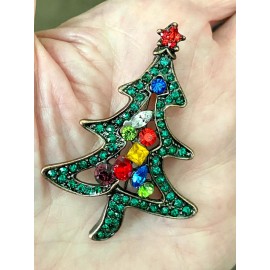 Unbranded Green Rhinestone framed Christmas Tree Brooch 2.16x1.55 inches