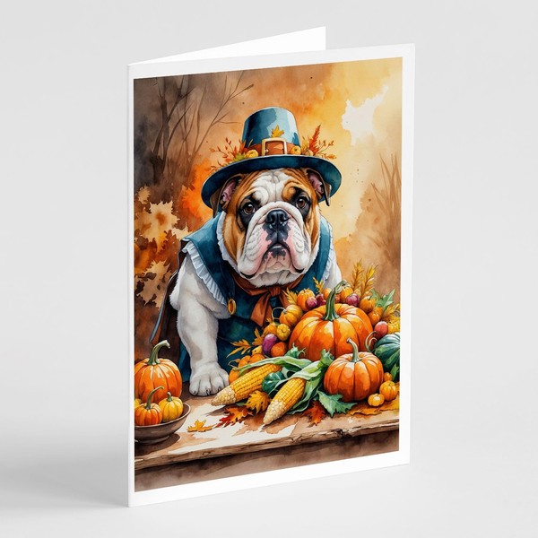 Caroline's Treasures English Bulldog Thanksgiving Greeting Cards Pack of 8