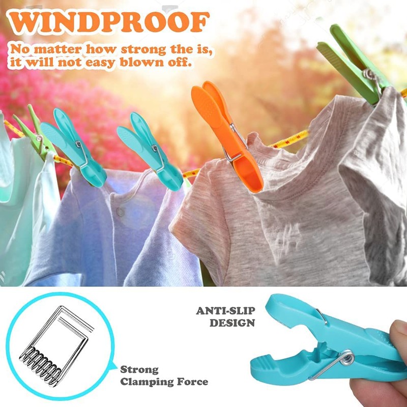 Laundry Pegs Clothes Clips, 60Pack Clothes Pegs Super Grip Strong