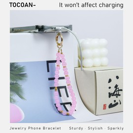 Phone Charm Wrist Strap with Tether Tab, Detachable Anti-Theft CellPhone Charms Strap, Hands-Free Decorative Phone Chain Lanyard for Women Girls, Compatible with Most Smartphones (Golden powder beads)