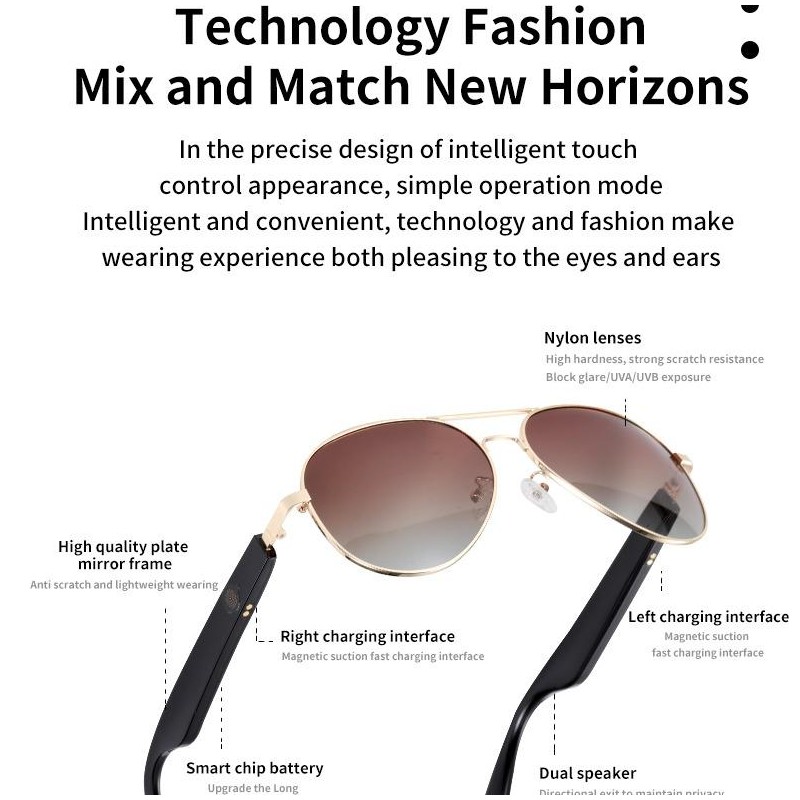 Smart Glasses Wireless Bluetooth Call Music Outdoor Sunglasses Anti-Blue Eyeglasses
