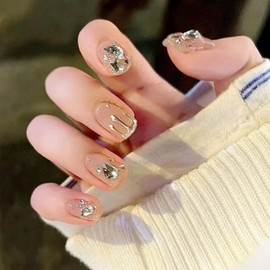 Hkanlre Short Press on Nails Silver Fake Nails Tips Full Cover Square False Nails for Women and Girls 24PCS