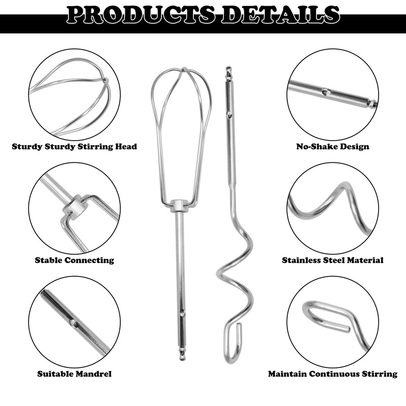 4Pcs Hand Mixer Attachments for Cuisinart, Stainless Steel Hand Mixer