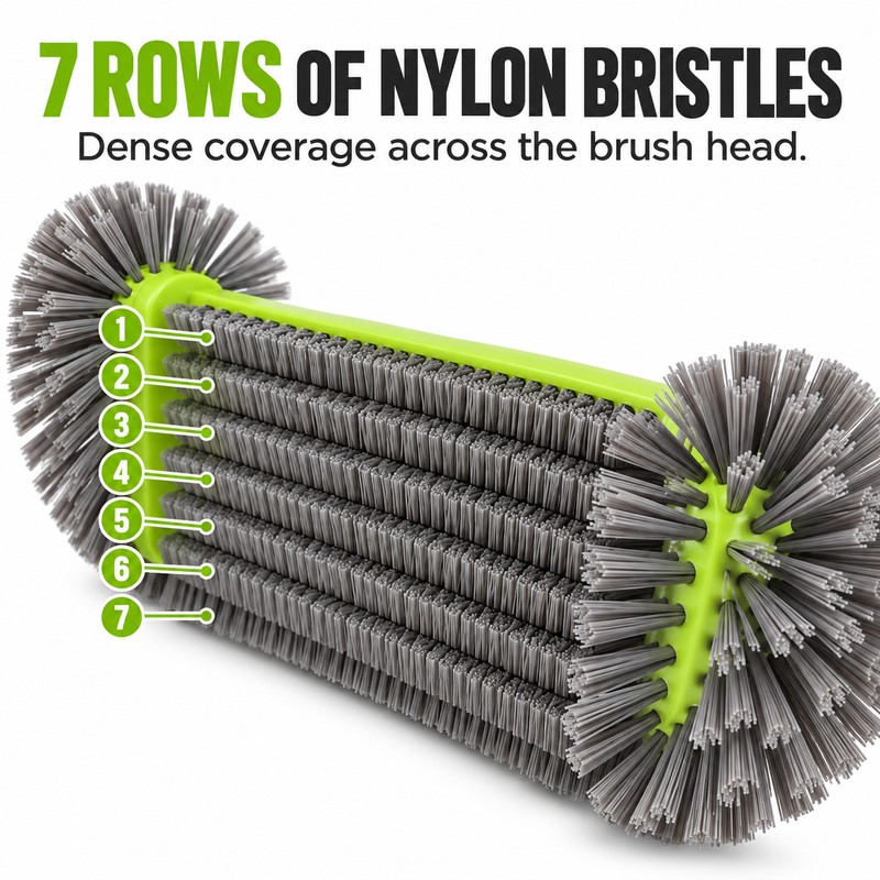 17.5 Inch Pool Brush Head, 7-Row Nylon Bristles with Rounded