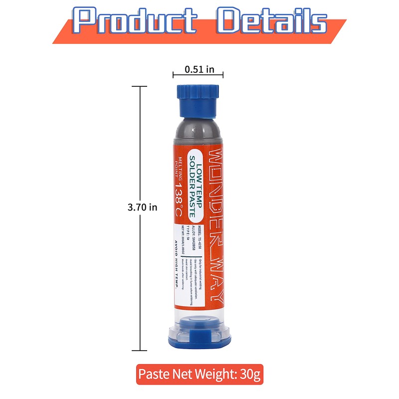 Wonderway Sn42/Bi58 T5 Lead Free Solder Paste No Clean, 138℃
