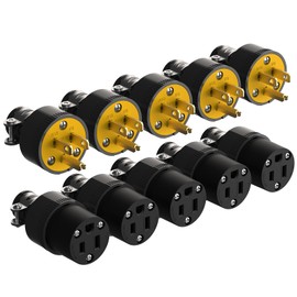ThunderWay Electrical Replacement Plug & Connector Set, Extension Cord Ends Male and Female, 15 Amp 125 Volt, Straight Blade Plug Grounding Type, NEMA 5-15P & 5-15R, UL Listed, Black，3-Prong-5 Set