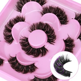 Natural False Eyelashes Fluffy Mink Lashes 3D Wispy D Curl Eye Lashes Russian Strip Thick Full False Eyelashes 5 Pairs 21mm by Focipeysa Eyelashes