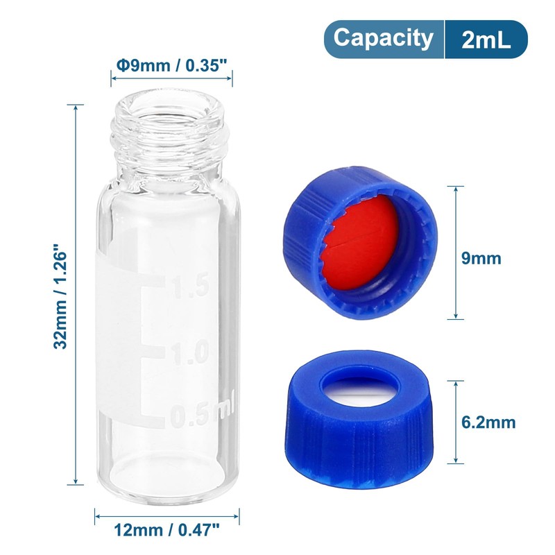 PATIKIL 2ml Autosampler Vial, 500 Pack Pre-Slit Septa HPLC/GC Vials