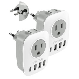 Paquete de 2 adaptadores de enchufe Suiza, adaptador VINTAR tipo J Suiza con 1 USB C, 3 puertos USB y 2 tomas americanas, adaptador de corriente suizo 6 en 1 para Estados Unidos a Suiza, Ruanda,