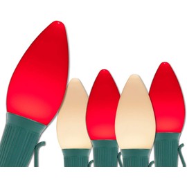 Wintergreen Lighting Opticore LED Smooth/Opaque Commercial Red & Warm White C7 Christmas Lights Vintage Style, Commercial String Lights Heavy Duty, Green Wire (50 Lights, 50 ft, Red/Warm White)