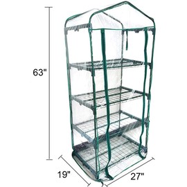 UWIOFF 4-Tier Greenhouse Replacement Cover Clear PVC Greenhouse Cover with Roll-Up Zipper Door - 27" L x 19" W x 61" H