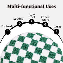 Artbloss Unstuffed Pouf Cover Ottoman Footrest Soft Touch Foot Stool Floor Bean Bag Floor Chair Storage for Living Room Bedroom Home Decor (Green Check, Round)