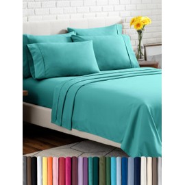 Bare Home Hotel Luxury Queen Sheet Set, Extra Soft - 6 Piece Set - Deep Pockets - Easy Fit - Cooling & Breathable - Wrinkle, Fade, Stain Resistant - Includes 4 Pillowcases (Queen, Turquoise)