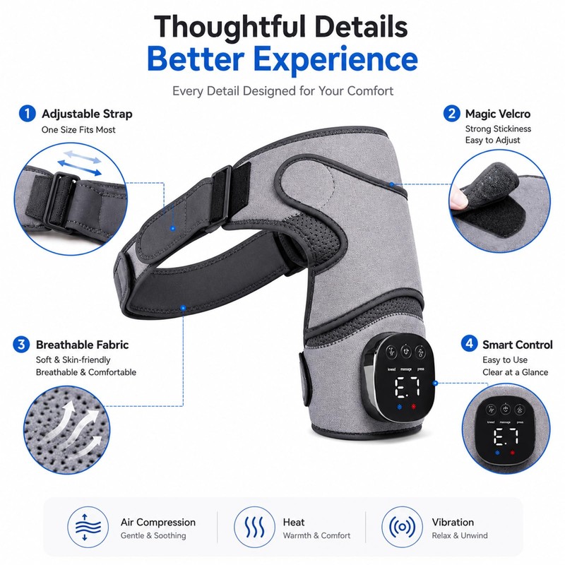 Shoulder Massager with Air Compression,Heat & Vibration,3 Massage Modes