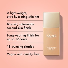ICONIC LONDON Super Smoother Blurring Skin Tint | Light to Medium Coverage, Hydrating, Ultra-Lightweight Tinted Moisturizer, Cruelty-Free, Vegan Makeup (Warm Light) 1.01 Fl oz