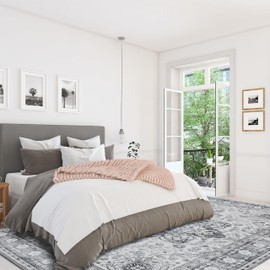 Farmhouse Area Rug 5x7 Living Room Rug with Non Slip Rubber Backing Machine Washable Boho Area Rug Vintage Rug Carpet for Bedroom Dining Room Kitchen Entrance Indoor(Grey,5x7ft)