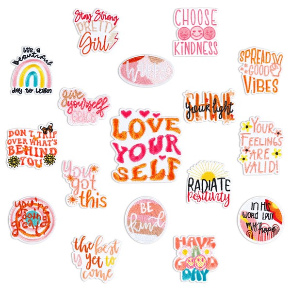 17 Pcs Positive Affirmations Iron On Patches, Boho Hippie Style