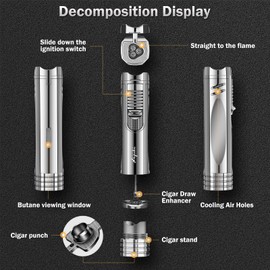 LAFULI Triple Jet Flame Cigar Lighter, Cigar Punch, Cigar Draw Enhancer, Cigar Holder,All-in-one Refillable Butane Torch Lighter. Cigar Accessories(Gas Not Included)