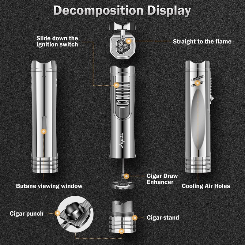 LAFULI Triple Jet Flame Cigar Lighter, Cigar Punch, Cigar Draw