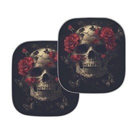 Quelytytrip Skull Rose Print Sun Shade for Car Windshield,2pcs Foldable Windshield Sunshade for Front Window for Cars,SUVs